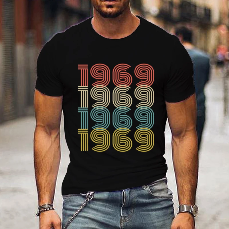 New Summer Men's Casual Short Sleeve T-Shirts Vintage 1969 Print Daily Top Retro Classic Fashion Trend Sports T-Shirt Streetwear