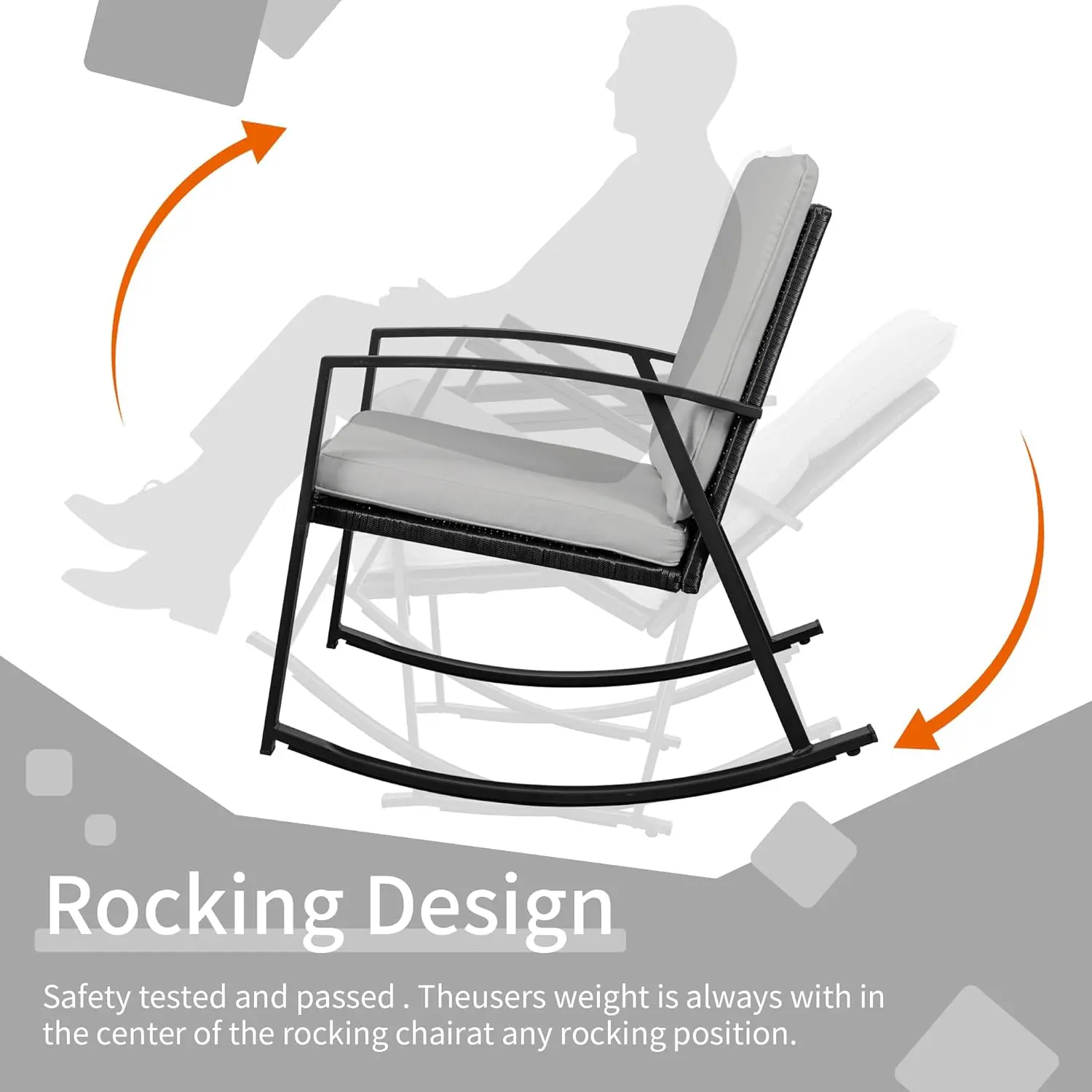 Outdoor 3 Piece Rocking Bistro Set, Wicker Patio Outdoor Furniture Porch Chairs Conversation Sets with Glass-Top Coffee Table fo