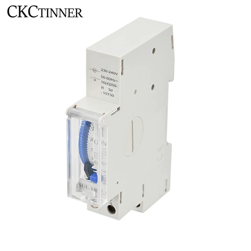 SUL180A Din Rail 24 Hours Mechanical Timer Switch Relay Analogues Electrical Programmable Timer Battery 220V 16A