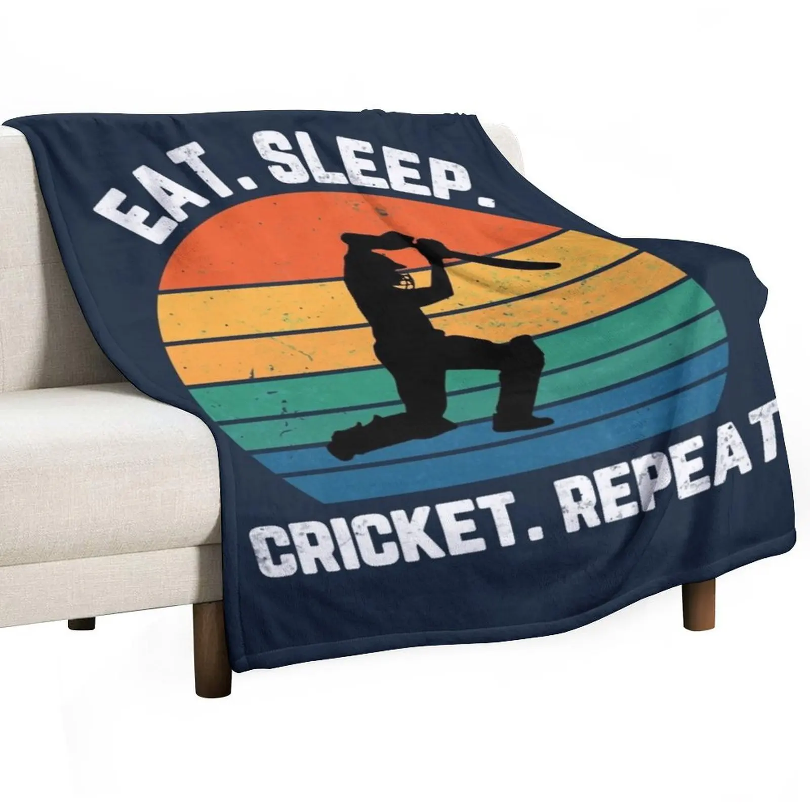 Eat Sleep Cricket Repeat Sunset White Text Throw Blanket funny gift Cute Blankets