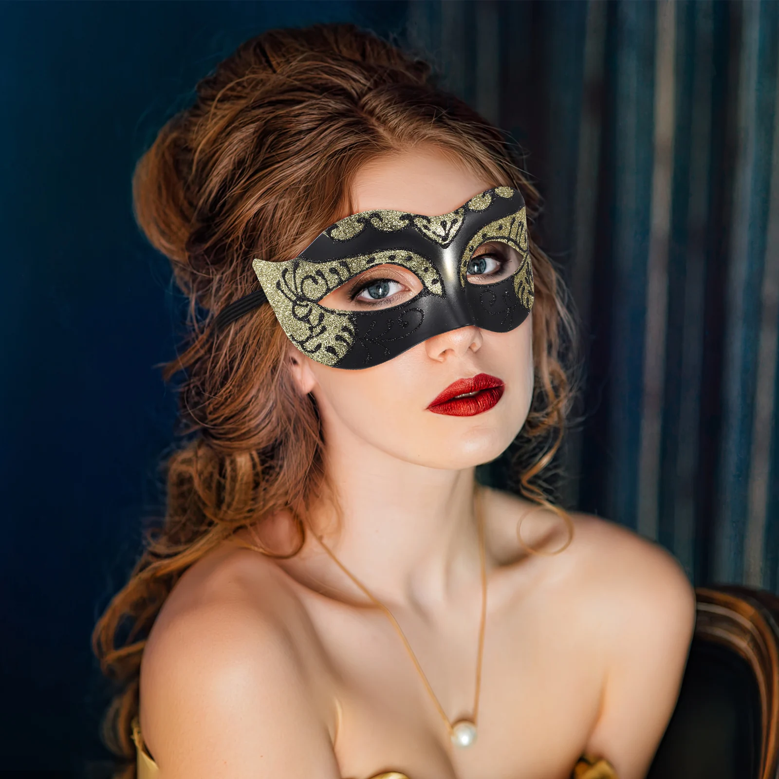 

2 pcs Masquerade Masks Mask Black Gold Side Flower Plume Women Mask Prop Lightweight Comfortable Plastic
