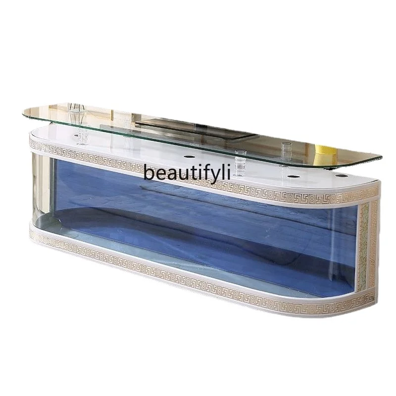 European-Style Creative Glass Base Cabinet Wall-Mounted Fish Tank Large Change Water Back Filter Ecological Aquarium