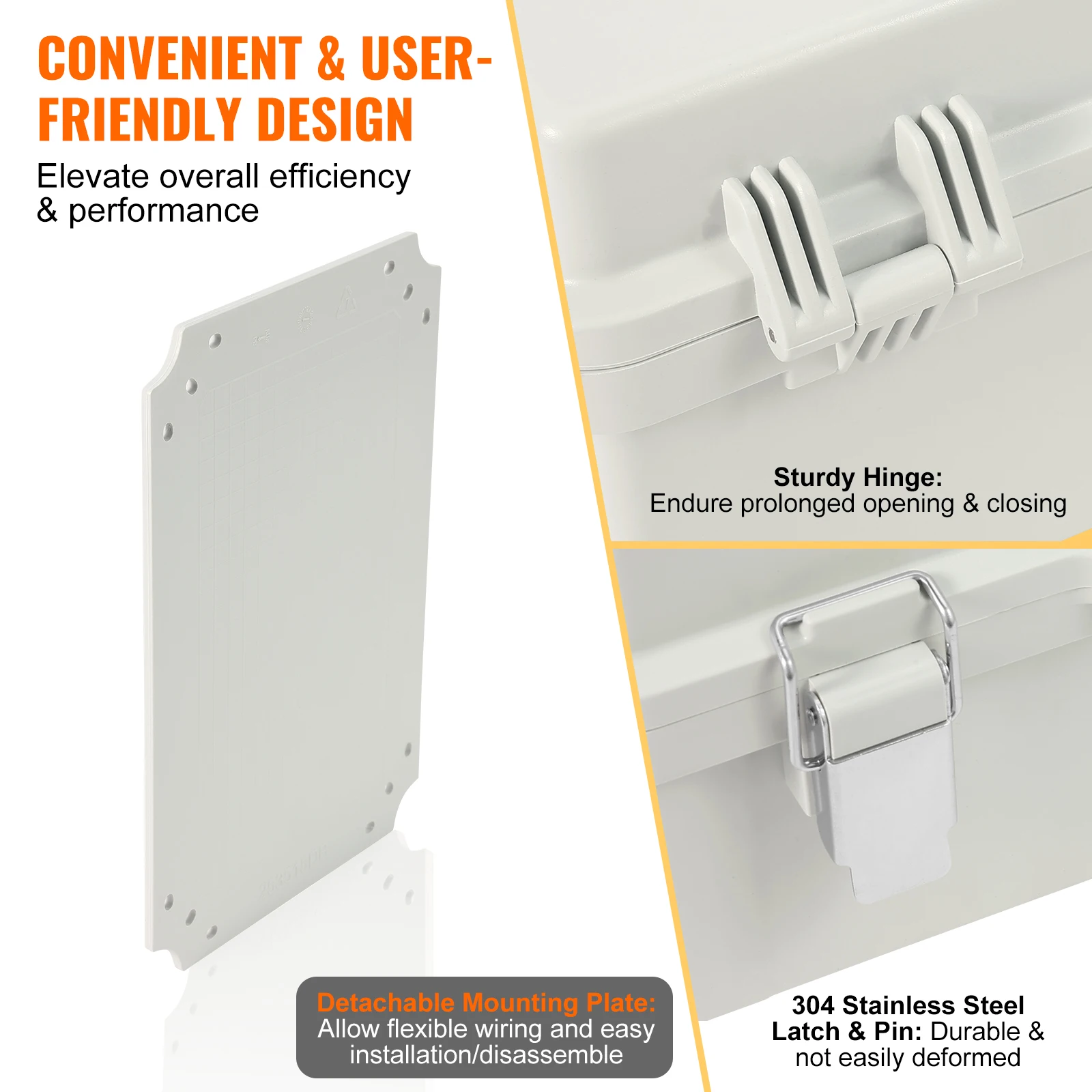 SucceBuy Outdoor Electrical Junction Box ABS Plastic&Hinged Cover Stainless Steel Latch IP67 Waterproof for Electrical Projects