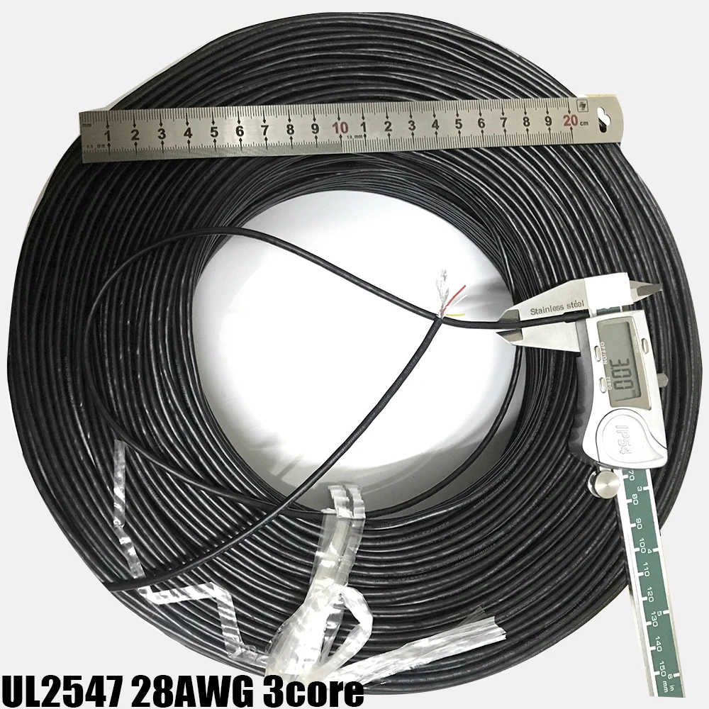 Fio blindado multi-core 3 núcleos 28awg fio eletrônico cinza/preto cobre estanhado macio pvc cabo de sinal conectado eletrônico