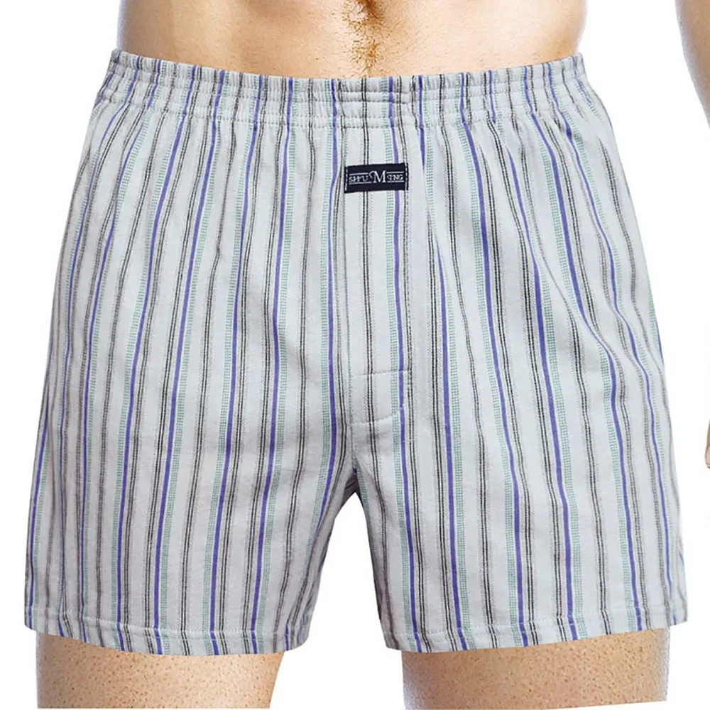 Men‘s Casual Loose Plaid Wide Leg Cotton Short Home Wear Underwear Soft Sleep Comfortable Underpant Breathable Briefs