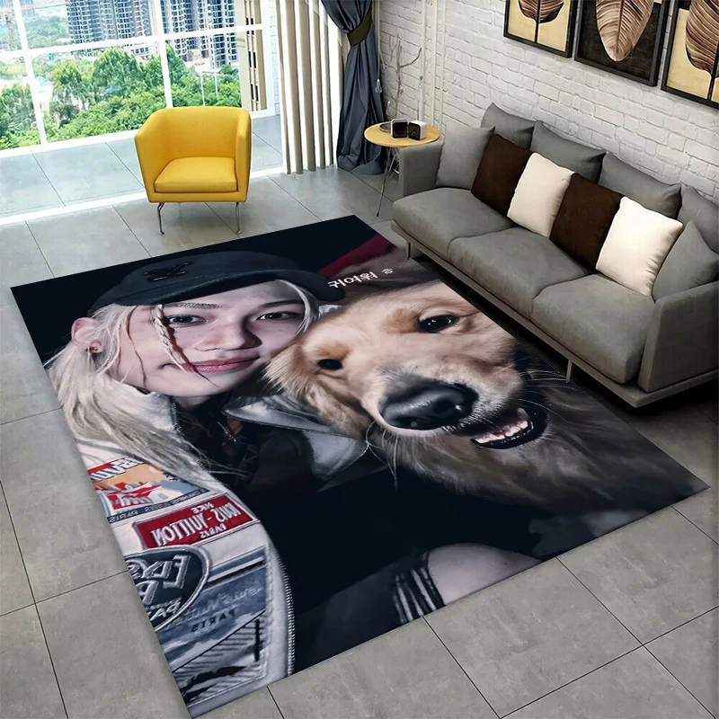 Kpop Felix Stray Kids Musikstar Teppich für Spielzimmer Schlafzimmer Wohnzimmer Sofa Heimdekoration, Kinder-Teppich Rutschfester Bodenteppich