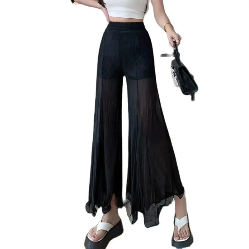 

New Summer Casual Pants Female White Drape Chiffon Wide-Leg Pants Women Loose Oversize 4XL High Waist Slim Trousers Skirt Lady