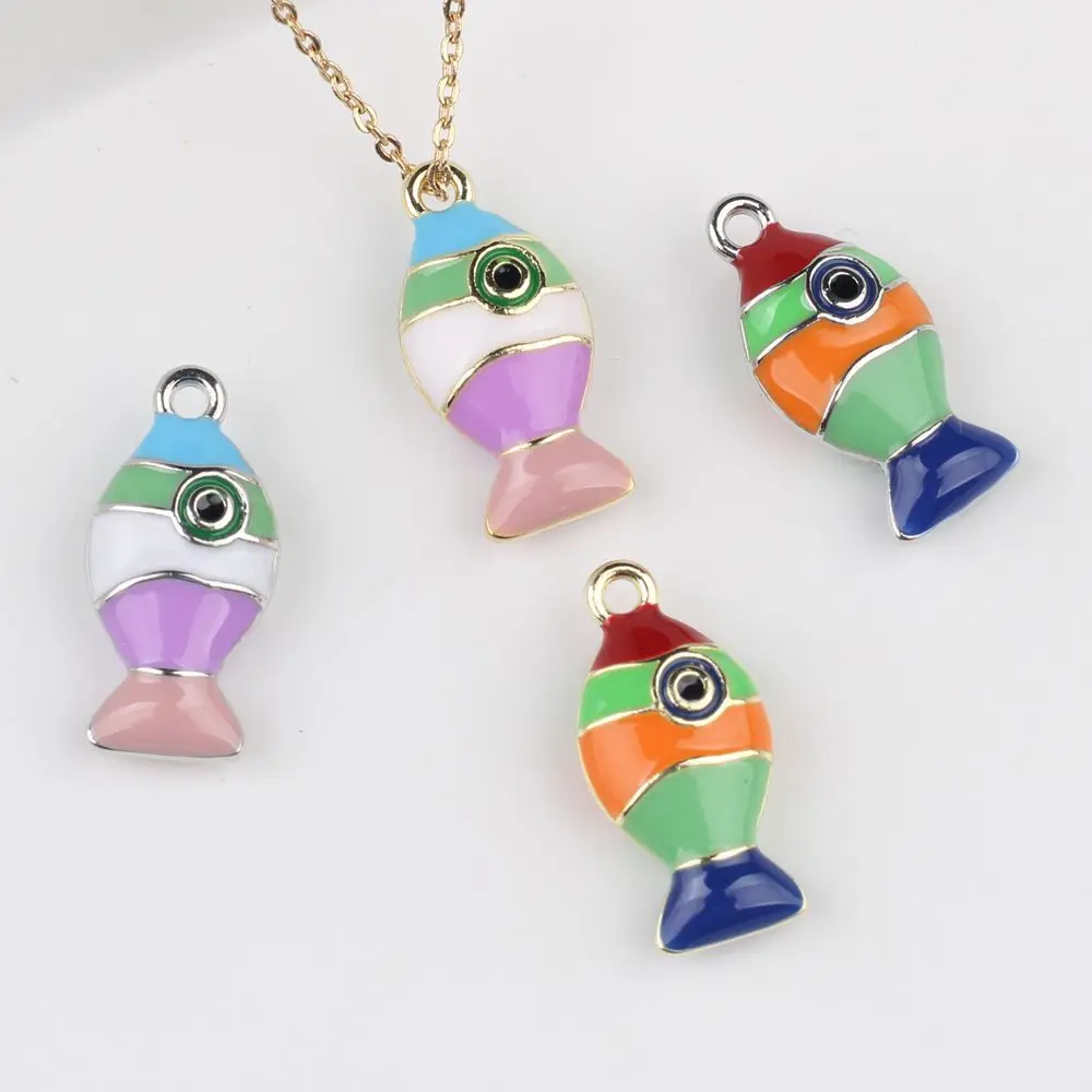 6pcs/lot 20*25MM Zinc Alloy Enamel Striped Fish Pendant Charms DIY Necklace Bracelet Earrings Accessories