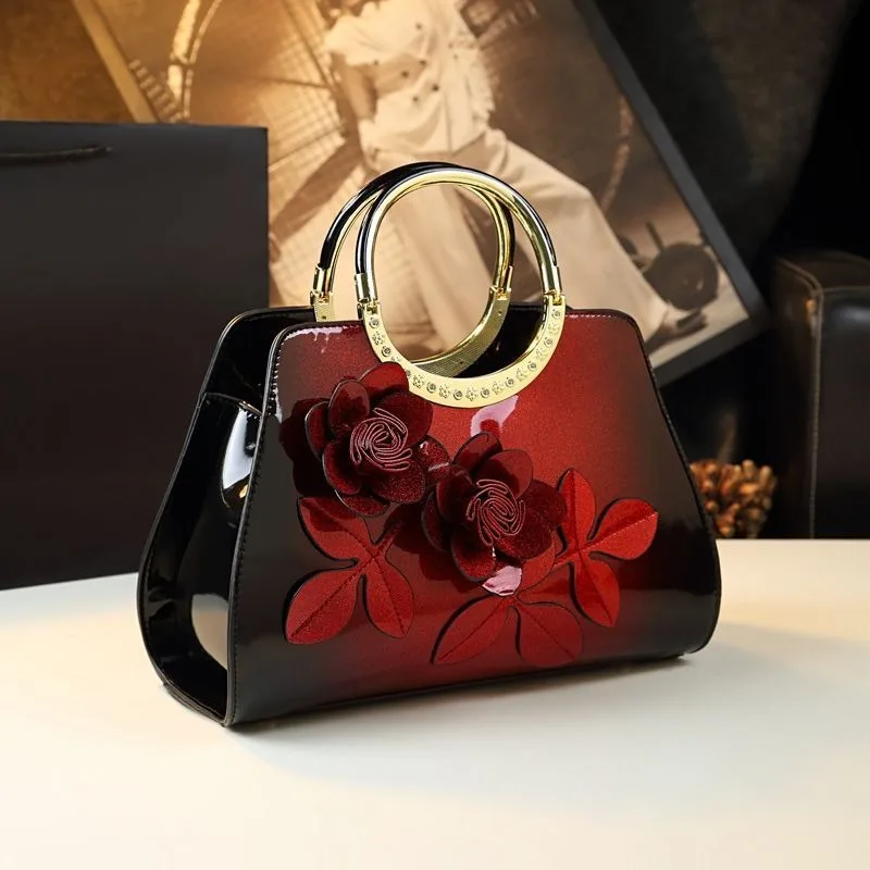 Light Luxury and Versatile Bag, 2026 New Fashion Patent Leather Flower-Patterned Elegant Women's Handbag