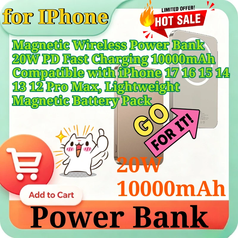 Magnetic Wireless Power Bank 20W PD Fast Charging 10000mAh Slim Thin MagSafe Portable Charger for IPhone 17 16 15 14 13 12 Pro
