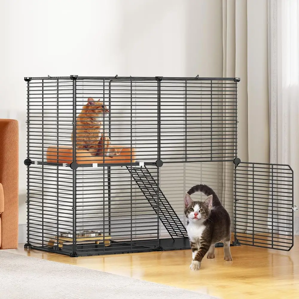 

2-Tier Indoor/Outdoor Pet Cage, Detachable Metal Enclosure for Cats, Bunnies, Small Animals, Ideal for Travel and Camping