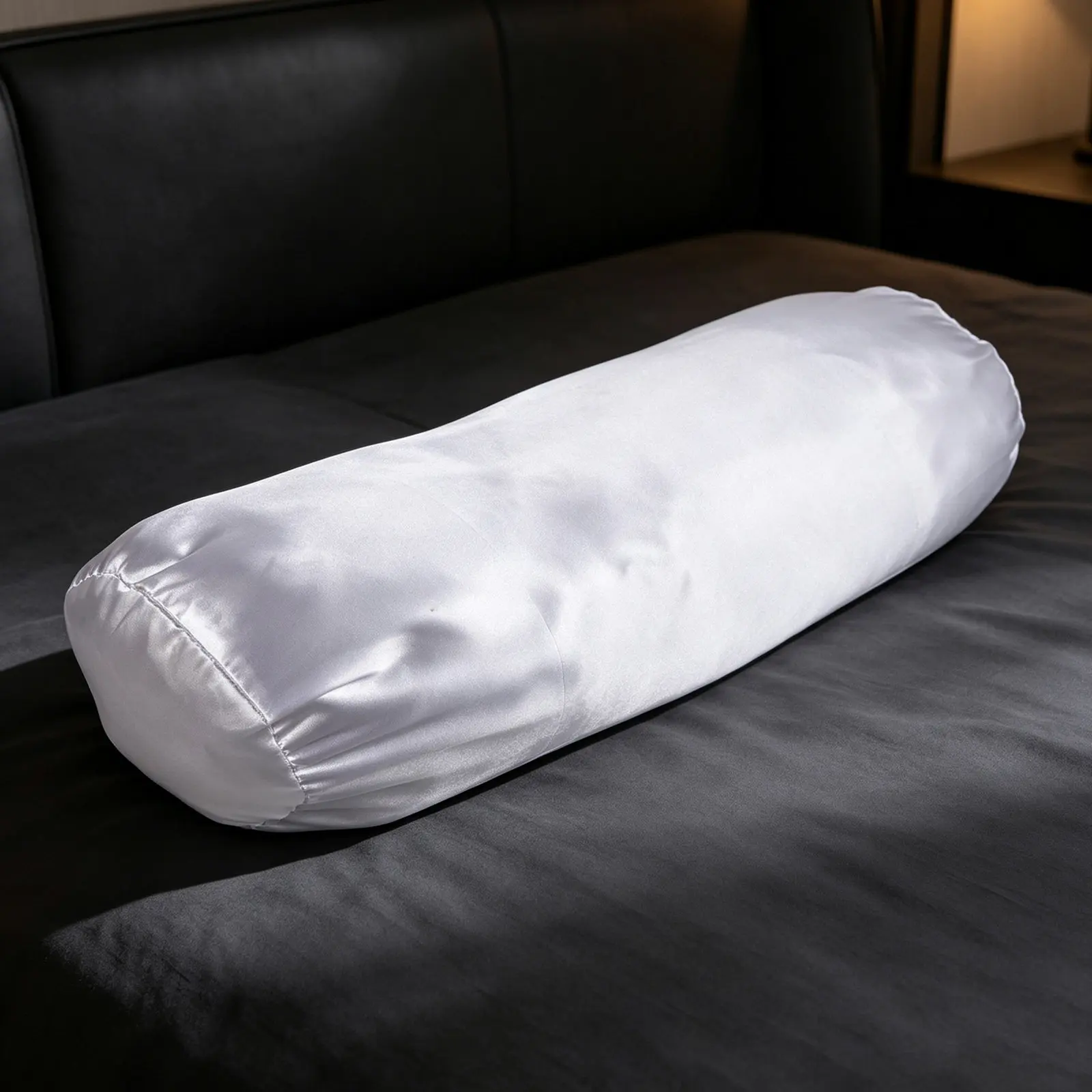 1Pack Neck Pillow Cover Simulated Silk Satin Zipper Closure Home Bedding Neck Bolster Protector White Breathable Pillowcase