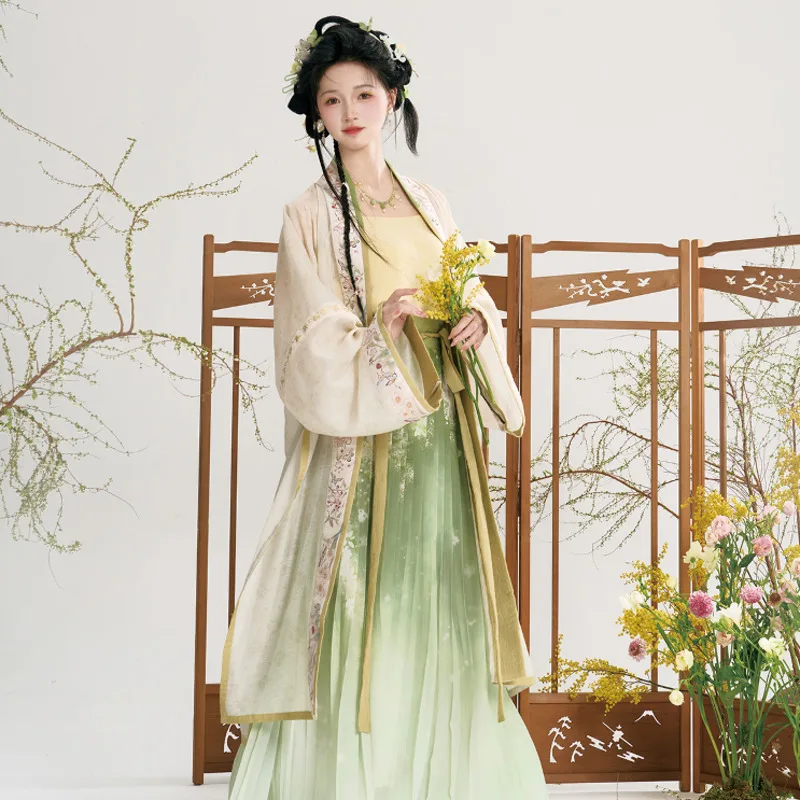 

Xi Yu Ji New Product [Hibiscus] Song Dynasty Style Hanfu for Women with Full Edging Long Beizi Strap Gradient Pleated Skirt for
