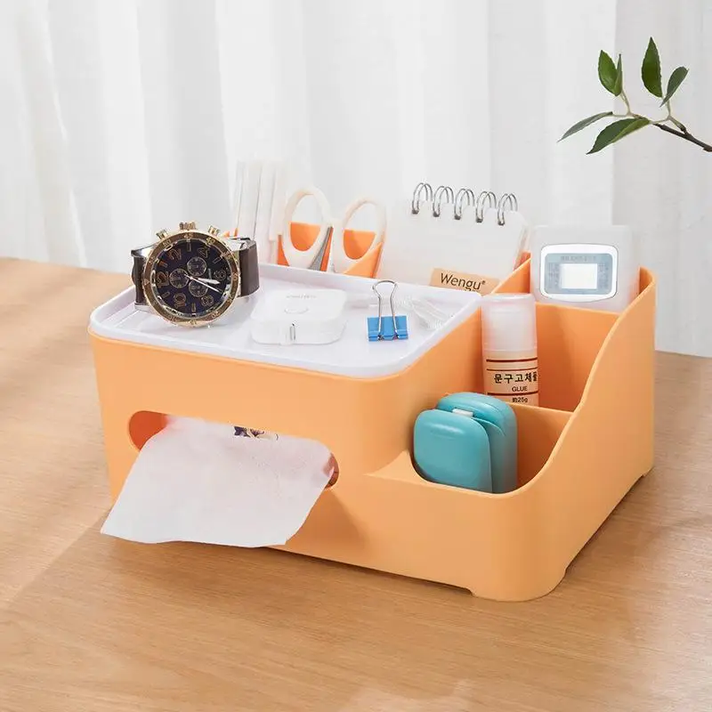 Tissue Box Napkin Holder Remote Control Desk Organizer Office Multifunctional Home Sundries Container Storage Box