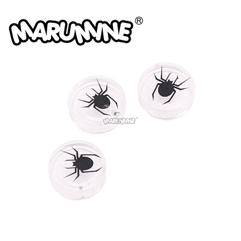 

MARUMINE MOC 200PCS Halloween Black Spider Accessories 98138 1x1 Printed Parts Tile Round DIY Enlighten Blocks Parts Blocks