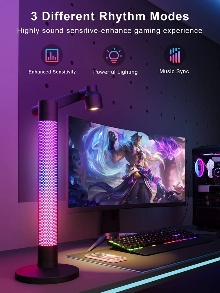 LED Smart WiFi Desk Lamp RGB Desktop Ambient Night Light APP Dimmable Voice Control Desktop Lamp for Reading Bedroom Game Room