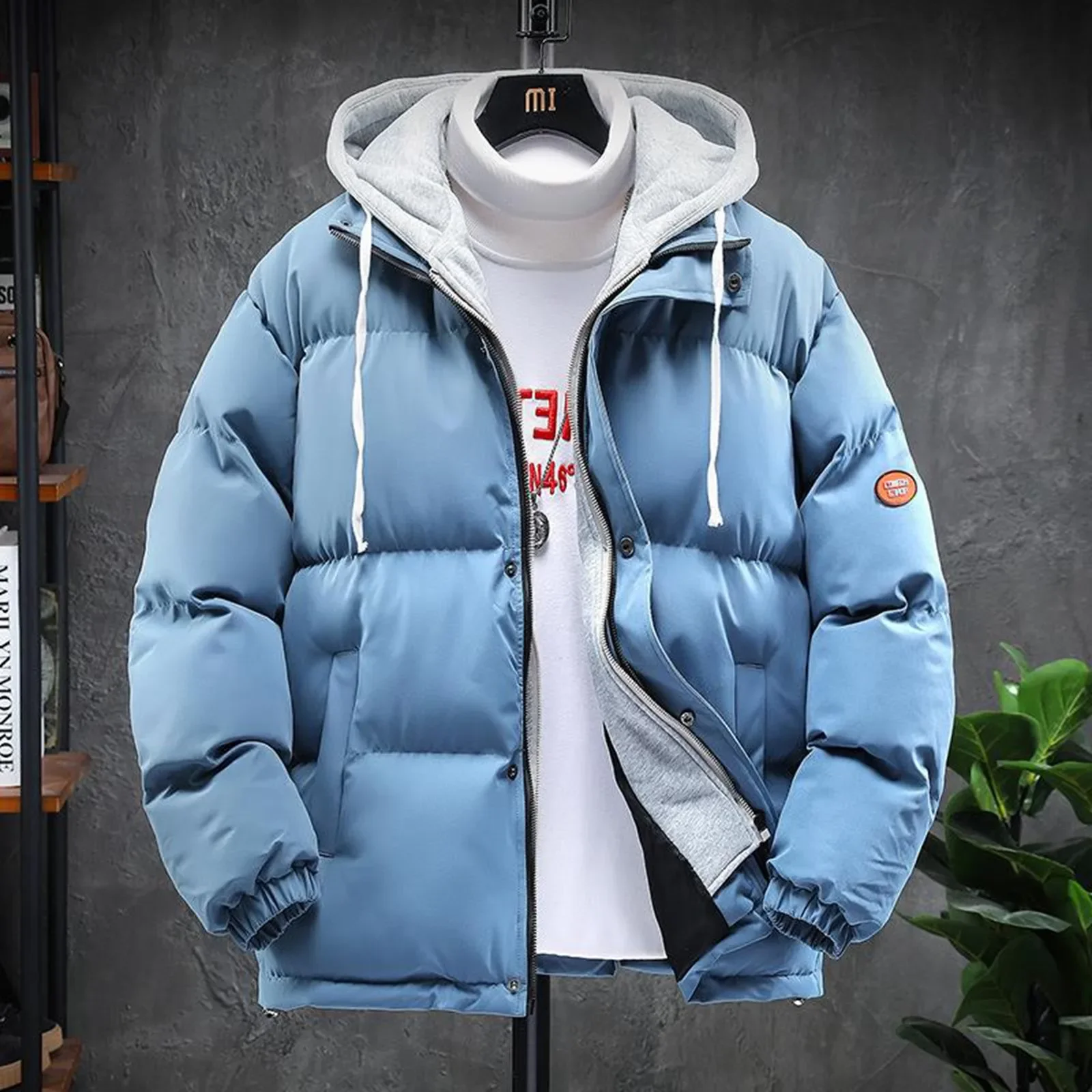 Men'S Autumn Winter Fashion Casual Jacket Cotton-Padded Warm Pure Color Down Jacket With Hat Winter Men'S Cotton-Padded Coat