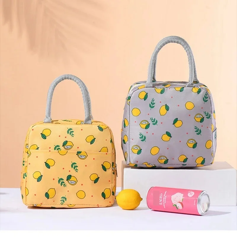 Lemon Printing Insulated Lunch Bag Insulation Bento Pack Aluminum Foil Rice Bag Meal Pack Ice Pack Student Bento Lunch Handbag