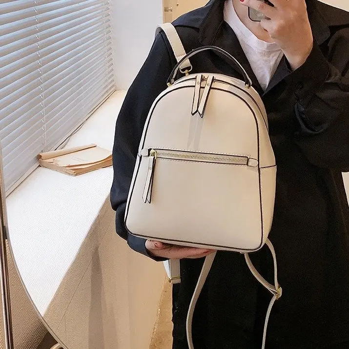 Women PU Shoulders Backpack Korean Fashion Simplicity Solid Color Student Schoolbag Cute Mini Backpack Crossbody Bag Travel Bag