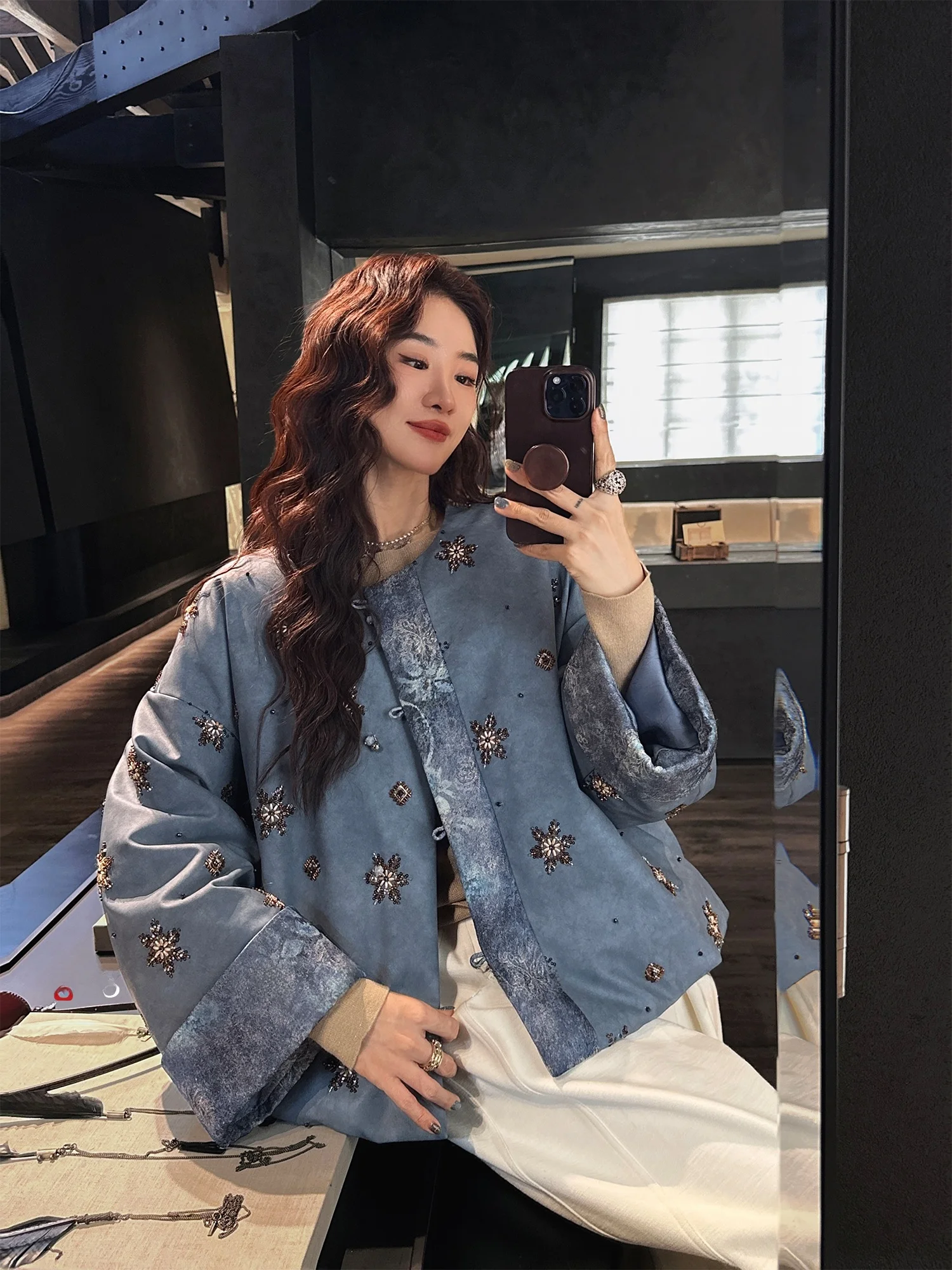 

Sanji Bla Flower New Chinese Sle ort Embroidered down Jaet Women's Winter Coat Beautiful Winter Clothes Warm Regular Fit