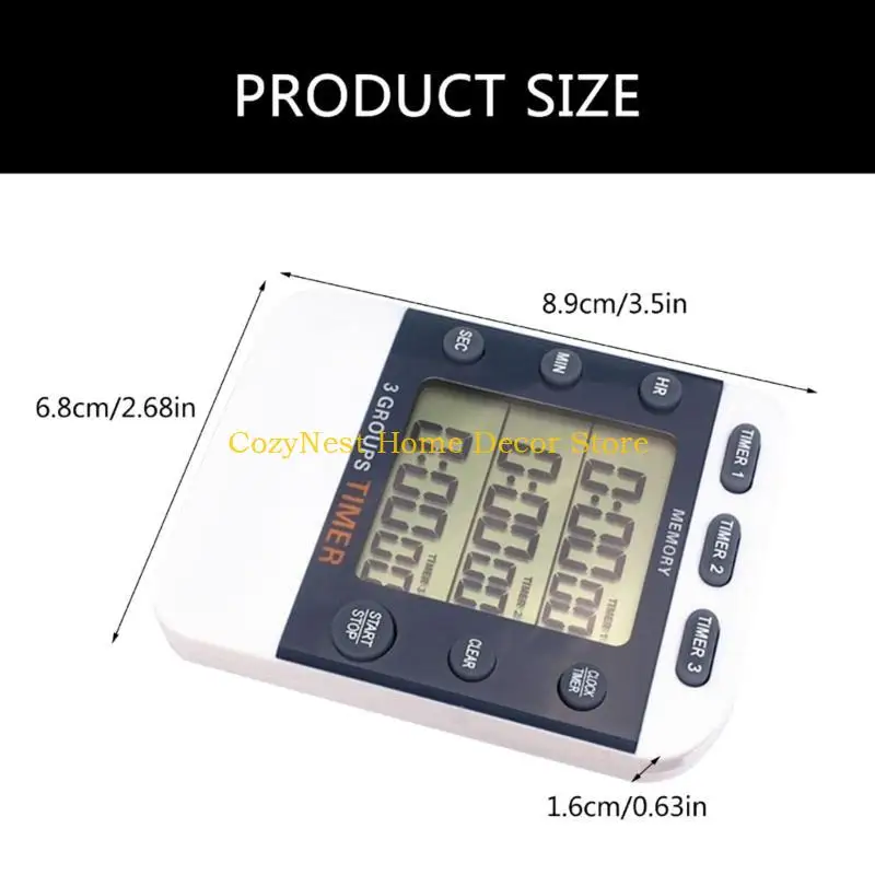 92MF Pocket Timer Digital Kitchen Cooking Timer 3 Channel Simultaneous Timing Count Up/Down Timer with Magnet and Back Clip