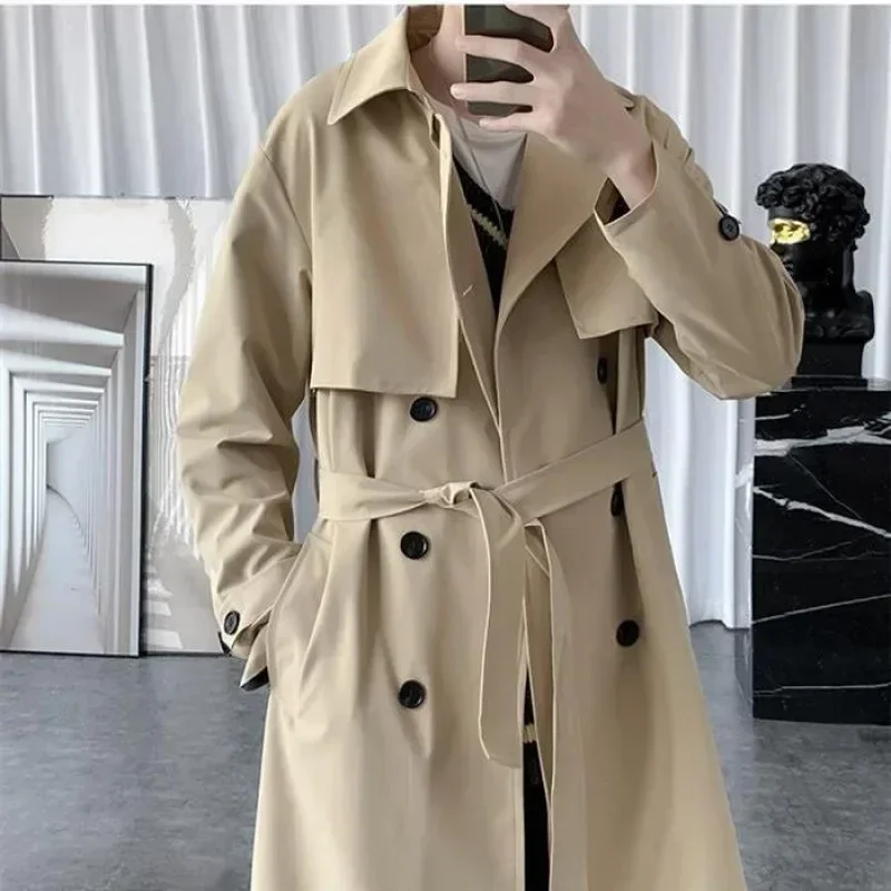 

TFETTERS Brand Trench Mens Jacket Korean Fashion Casual X-Long Jackets for Men Autumn and Winter Solid Turn-Down Collar Coat Men