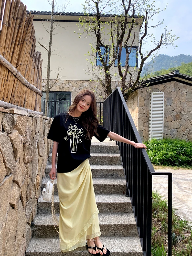 

Дизайнерская юбка-карандаш с высокой талией, тонкая, прямого кроя, женская, летняя, новинка, лимонно-желтая