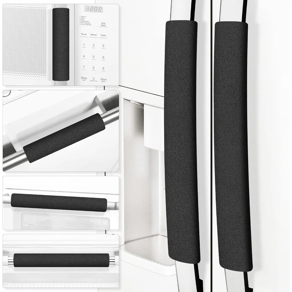 

Refrigerator Door Handle Covers Set of Six Trimmable Washable Black Kitchen Appliance Protector Against Dirty Handprints