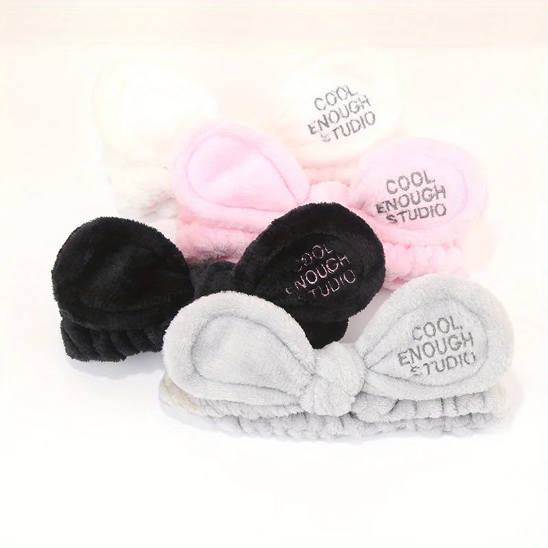 

Women's Plush Headband with Bow Embroidered Design Wide Soft Non-Slip for Face Washing Makeup Daily Use Accessories