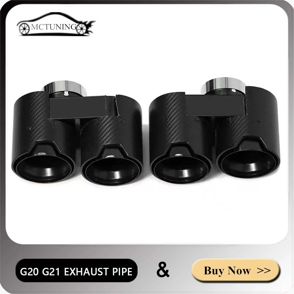 1 Pair G20 G21 Exhaust Pipe For BMW 3 Series 330i 330d 330e 2019+ Carbon Fiber Stainless Steel Muffler Tailpipe Tip Tail Throat