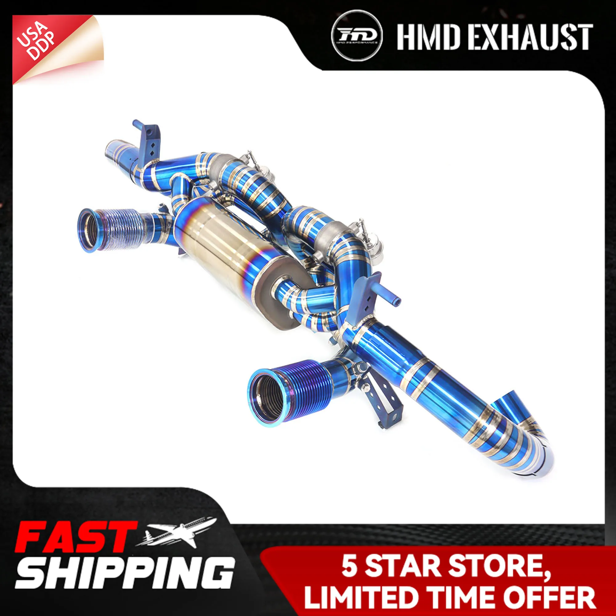 

HMD Высококачественный Catback для Audi R8 V10 5,2 л с глушителем OPF Вакуумный клапан Ti Выхлопная система Запеченный синий