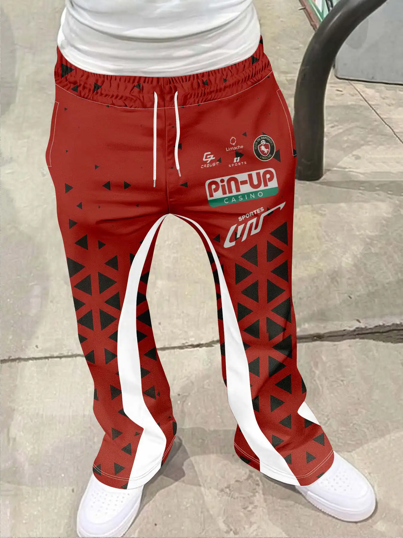 Men's Casual Street Style Trendy Cross Print Fashionable Slightly Flared Black and White Color-Block Design Sweatpants Men Pants