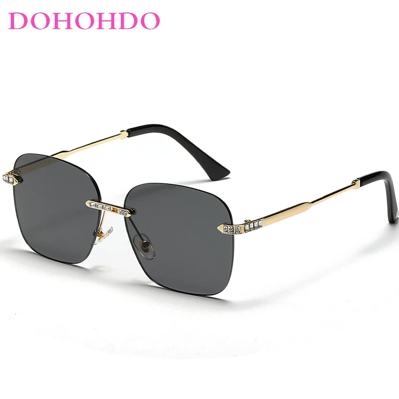 

DOHOHDO Rimless Square Men Sun Glasses 2024 Women's Fashion New Sunglasses Metal Large Frame Male Textured Eyewear Shades UV400