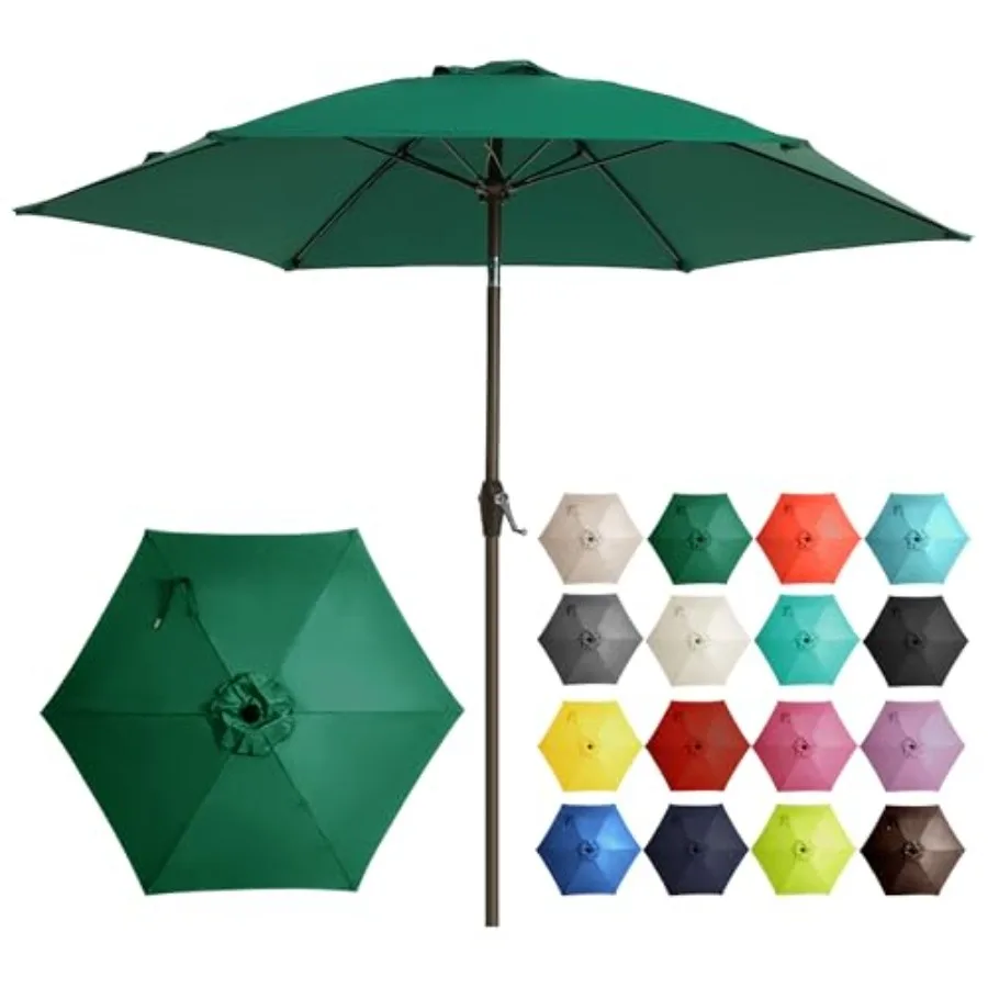 

7.5FT Large Outdoor Patio Umbrella Market Table Umbrella-UV Resistant, Easy Push Button Tilt and Crank, 6 Sturdy Fiberglass Rib