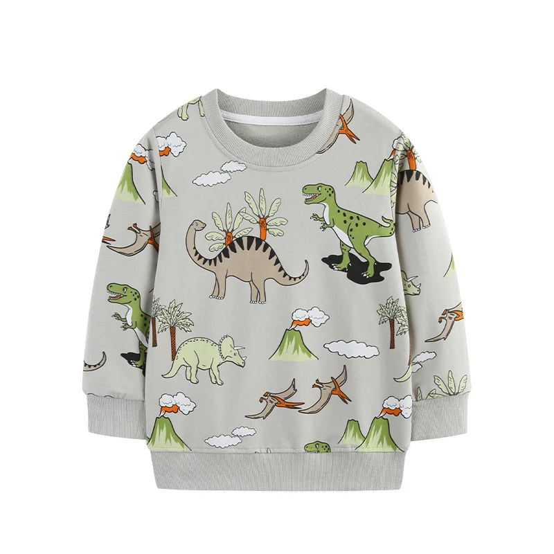 Autumn Euro-American Style Boys' Sweatshirt - Knitted Cotton Fashion Dinosaur Print Crew Neck Sports Top