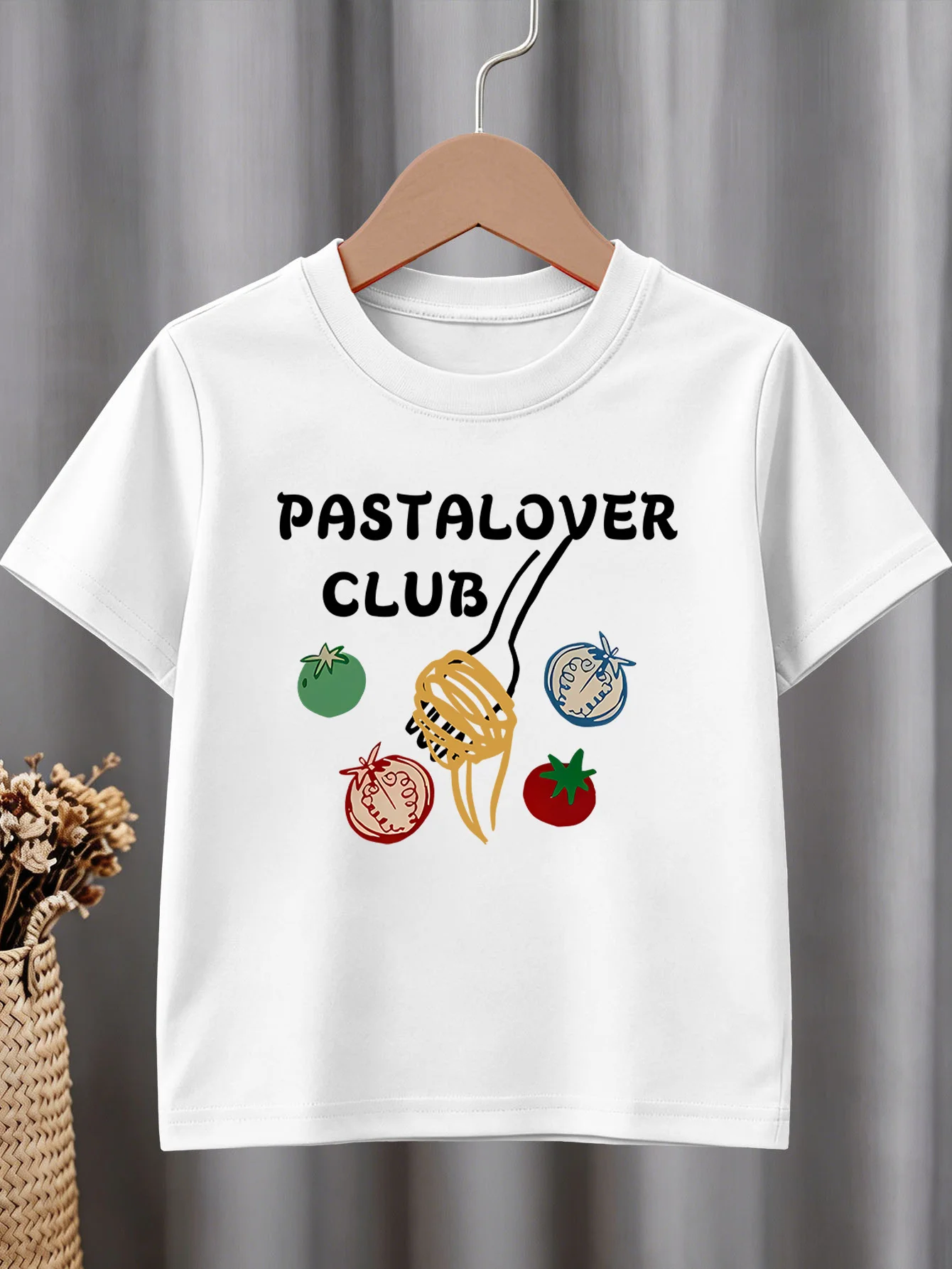 Cute Pasta Lover Club Tomato Print Graphic Kids Tee Boys Girls Family Matching Cotton Crew Neck Short Sleeve Soft Summer Tee
