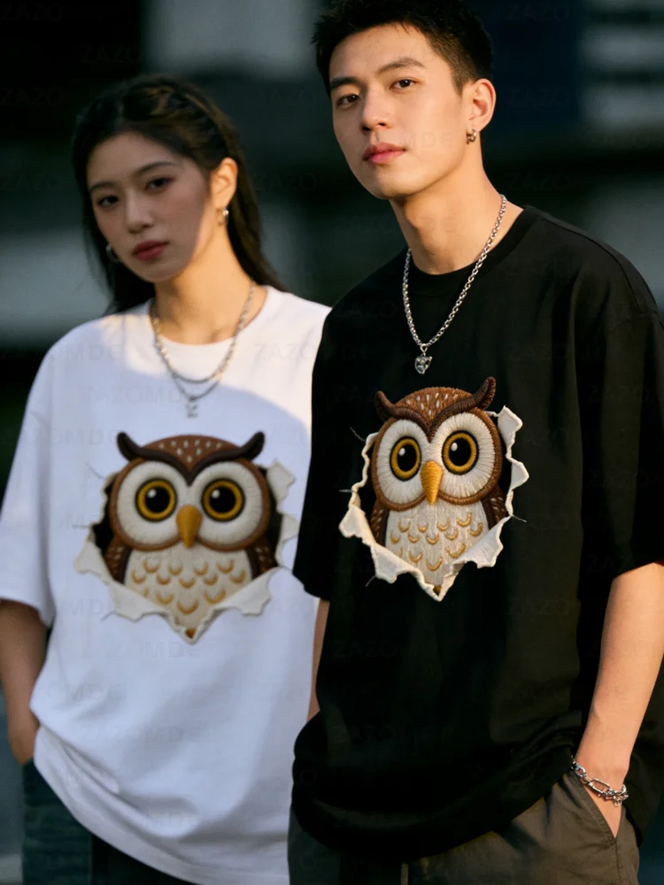 

ZAZOMDE Минималистичная хлопковая футболка с графическим принтом совы в японском стиле, с короткими рукавами, для повседневной носки, унисекс, мягкая, дышащая, на каждый день