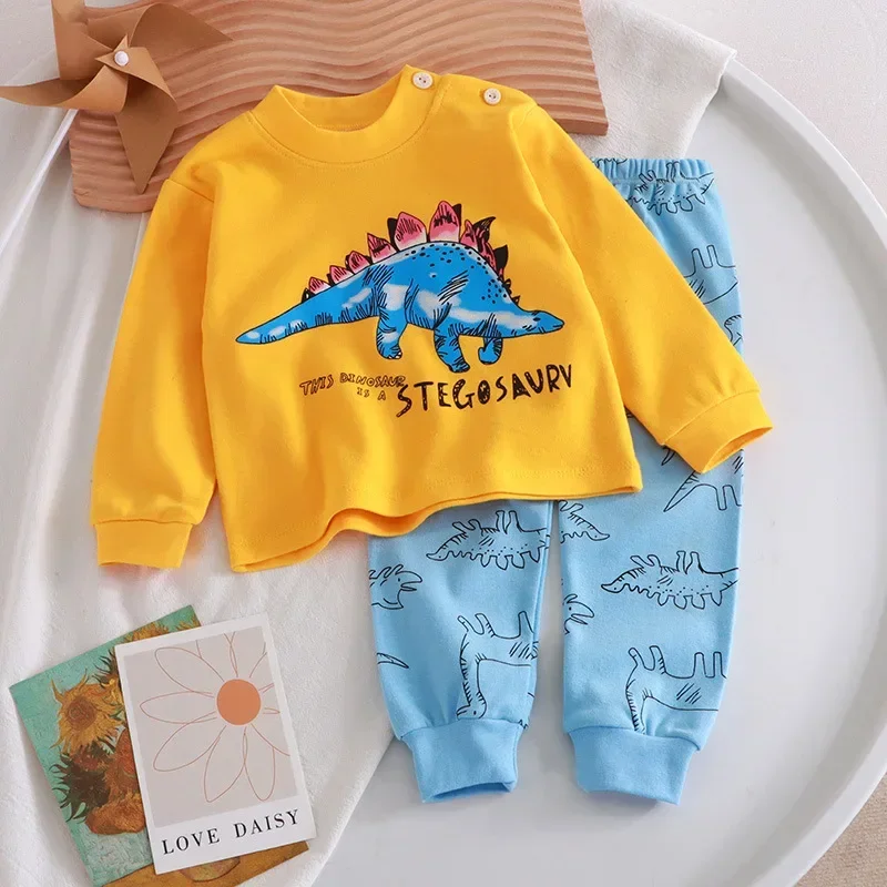 New 2024 Kids Boys Girls Pajamas Cute Cartoon Long Sleeve T-Shirt Tops with Pants Toddler Baby Autumn Sleepwear Clothing Sets