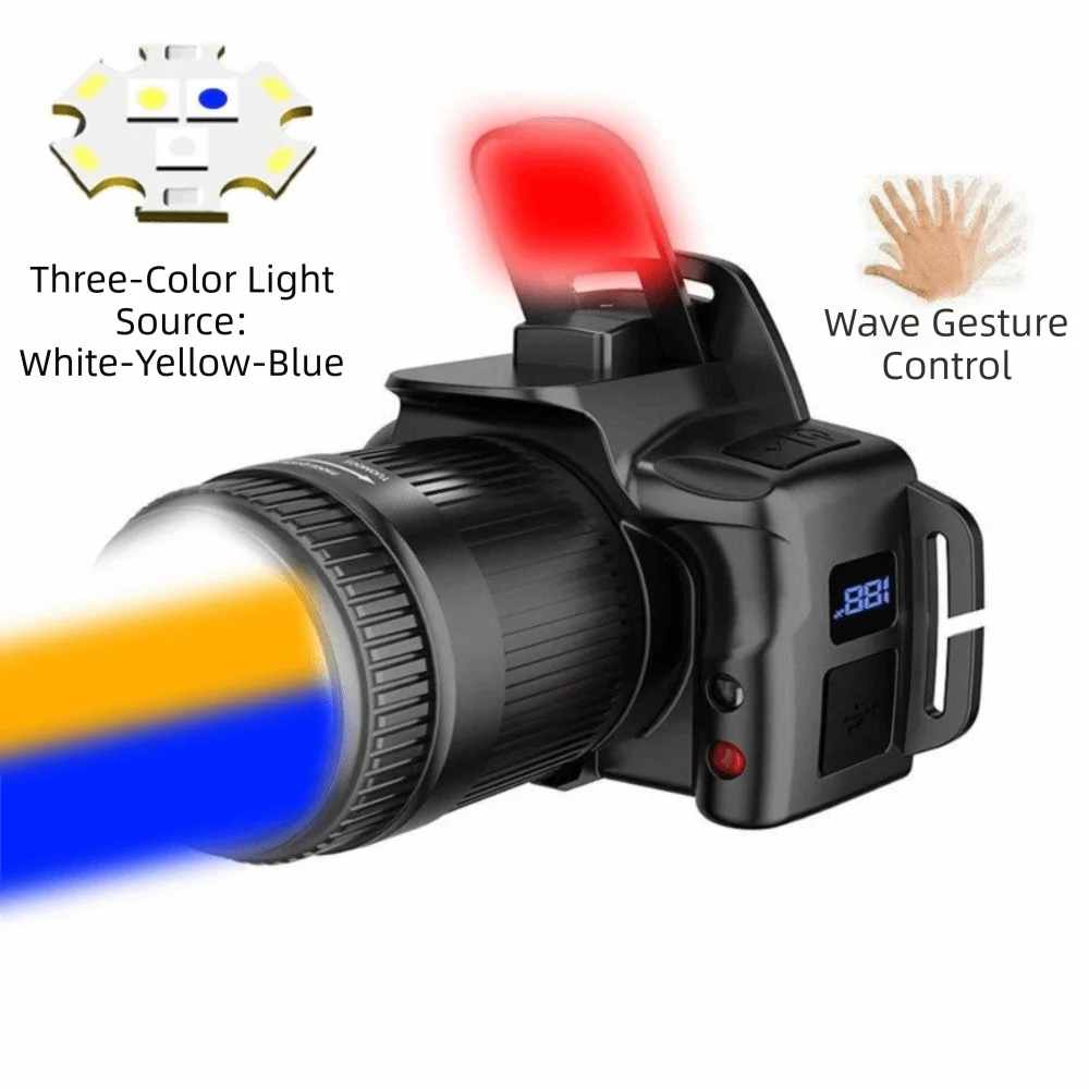 Telescopic Zoom Super Bright Headlight Waterproof Black LED Sensor Headlamp Hands-Free Multifunctional Fishing Head Flashlight