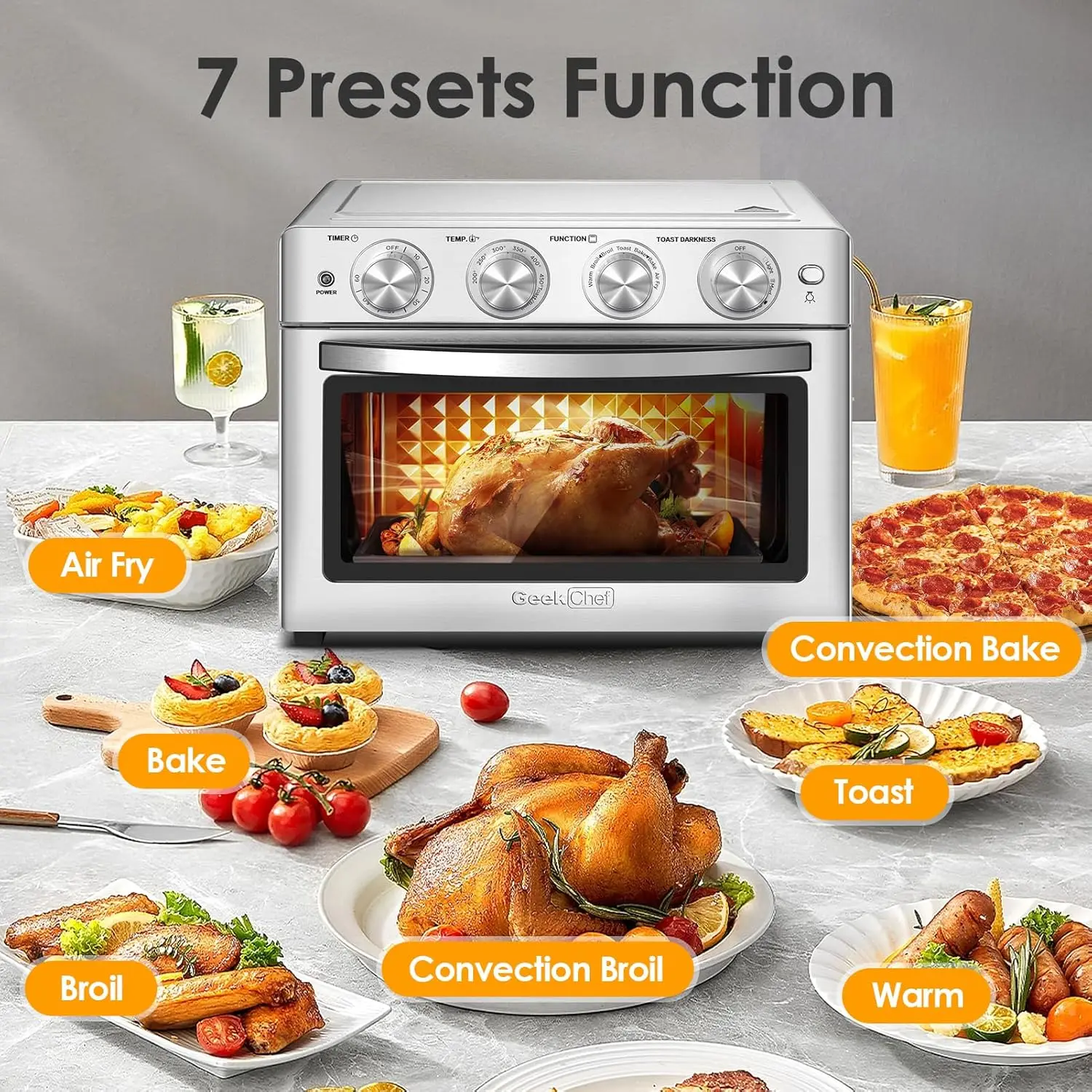 Geek Chef Air Fryer Toaster Oven, 7-In-1 Toaster Oven Countertop with Toast, Bake, Air Fry, Broil Convection Function