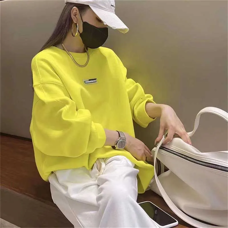 Fashion O-Neck Solid Color Spliced Casual Sweatshirts Women's Clothing 2024 Spring New Loose Korean Tops All-match Sweatshirts