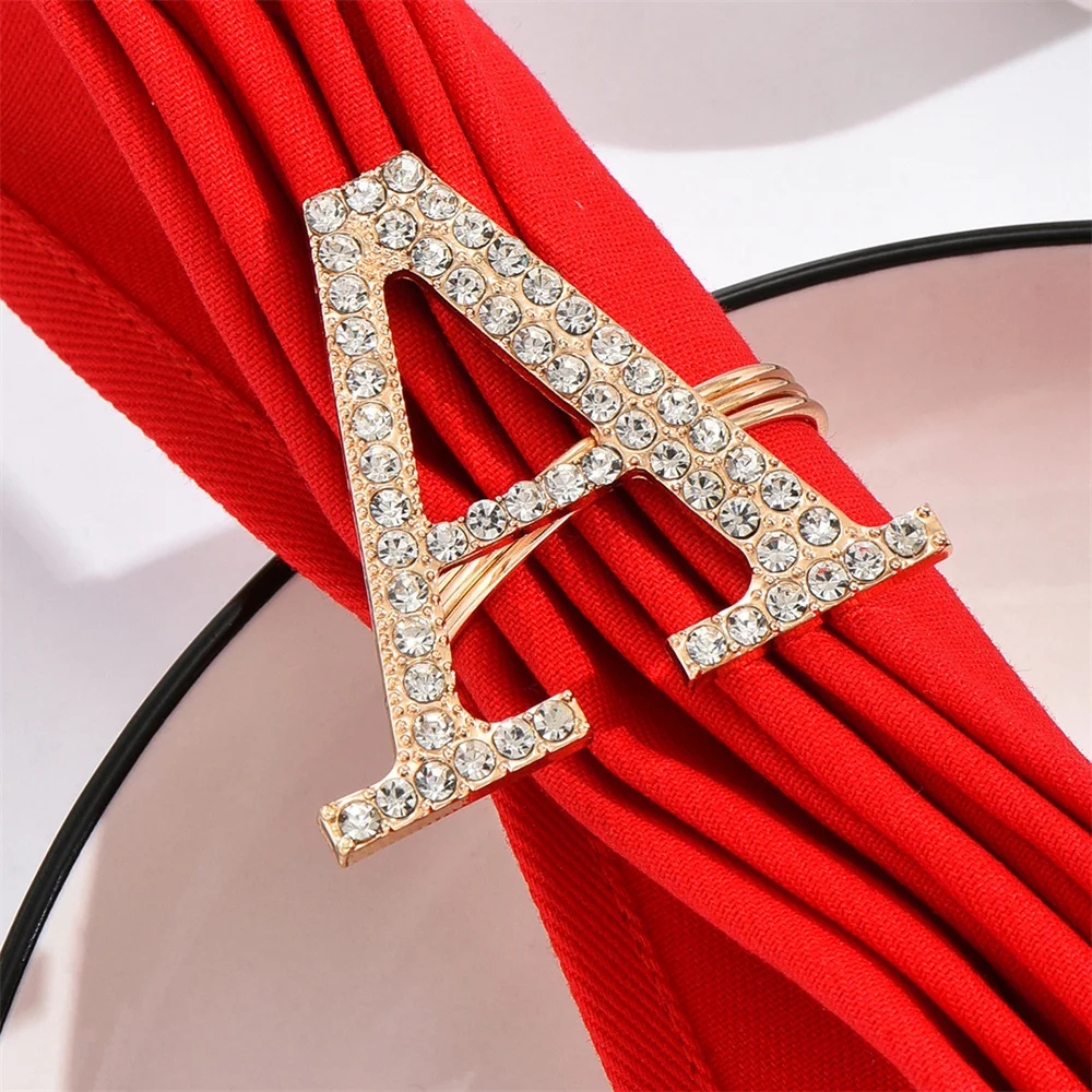 6 / PCS new diamond inlaid English letter napkin ring Napkin Ring Hotel Restaurant towel buckle ornaments free of shipping