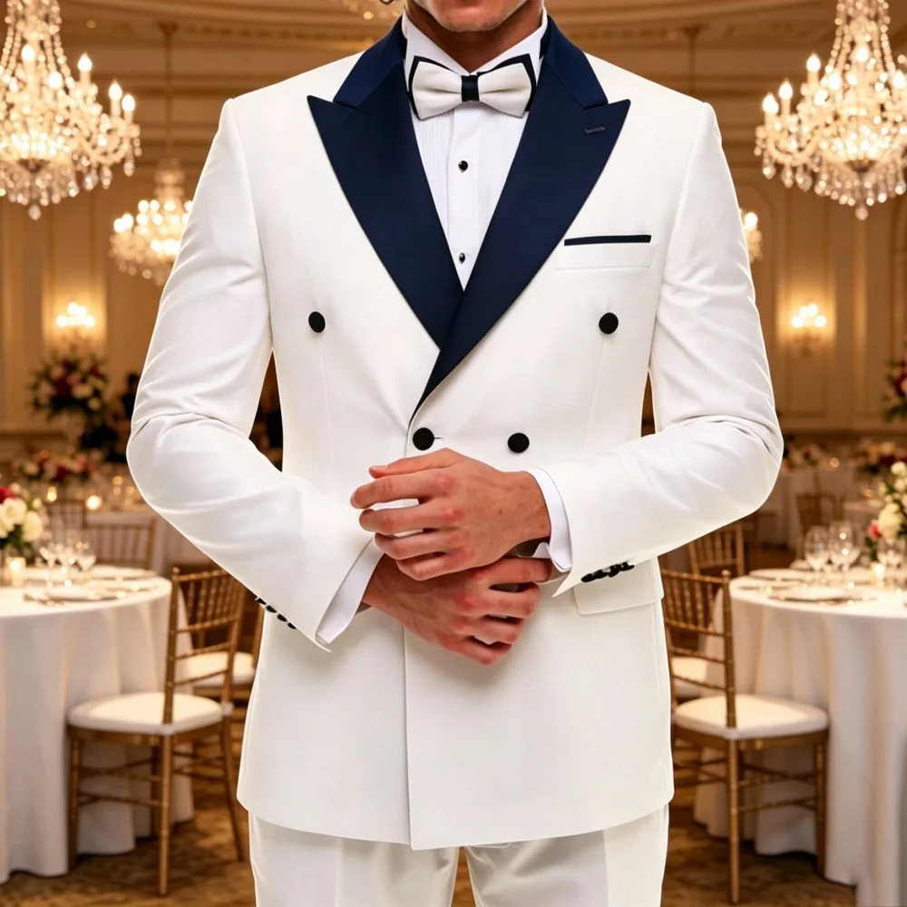 Double Breasted Wedding Tuxedo Slim Fit Men Suits 2 Pieces Formal Blazer Pants Set For Groom Guest Prom Party Banquet Luxury