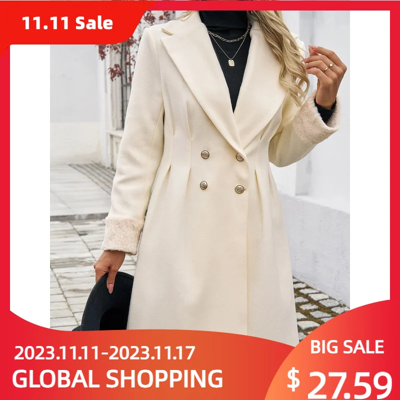 

Double Breasted Design Suit Collar Coat for Women Fashion Elegant Office Commuting Casual Autumn and Winter Temperament Female