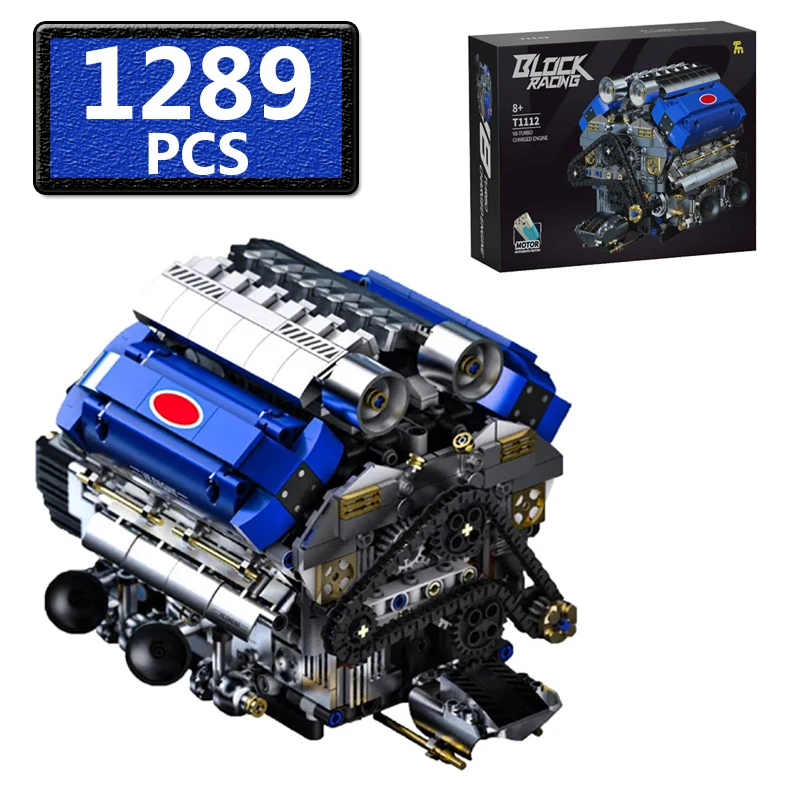 

Technical Electrically V8 Turbo Charged Engine Building Blocks Motor Power Car Parts Mechanical Engine Bricks Toys Children Gift
