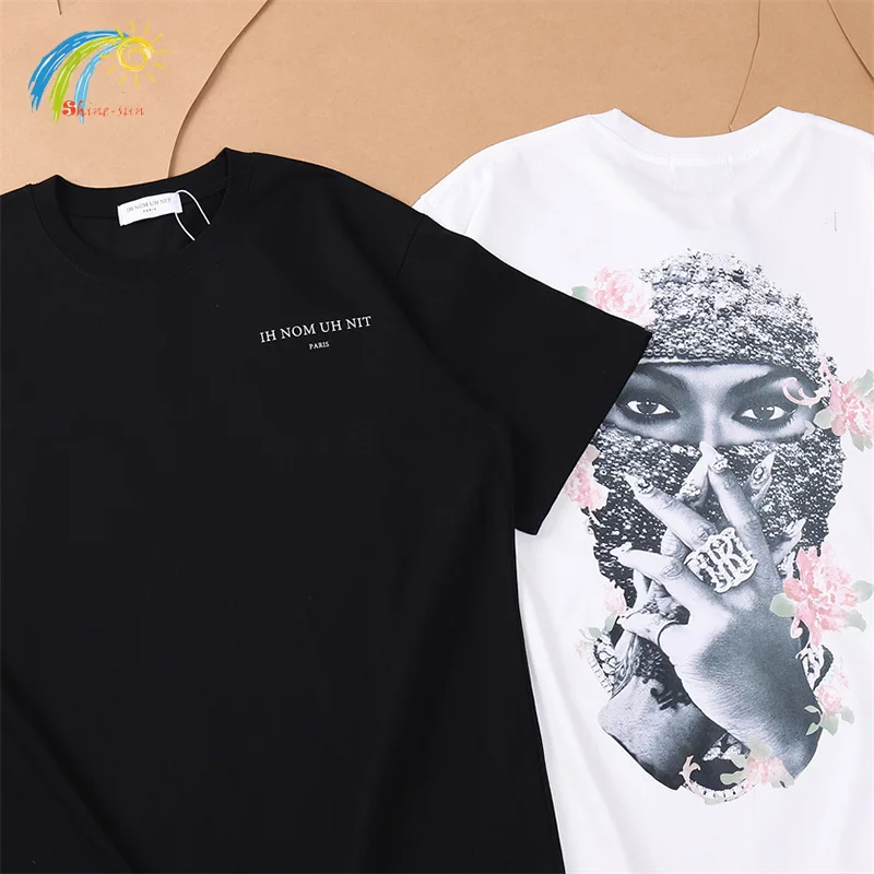 24SS Flower Mask Character Print IH NOM UH NIT PARIS T-Shirt High Quality Cotton Tee Hip Hop Oversized T Shirt For Men Women