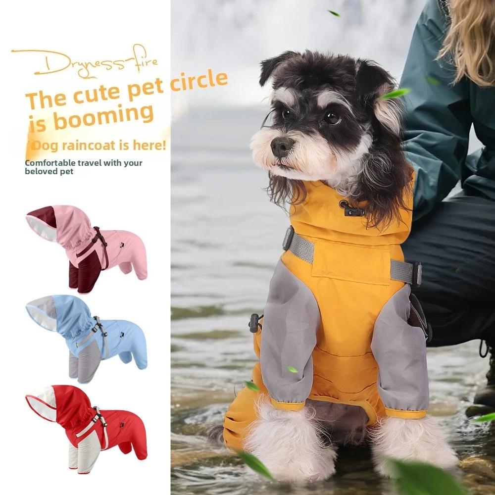 Hooded Waterproof Sweat Absorbent Dog Overalls with Leash Attachment Four Legged Rain Jacket for Small Large Dogs Pet Rain Gear