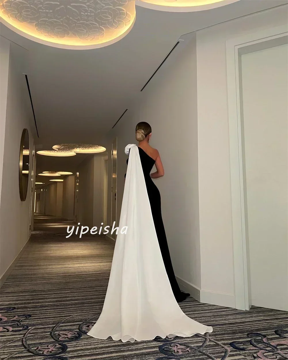 Customized Jersey Handmade Flower Pleat Wedding Party A-line One-shoulder Bespoke Occasion Gown Long Dresses