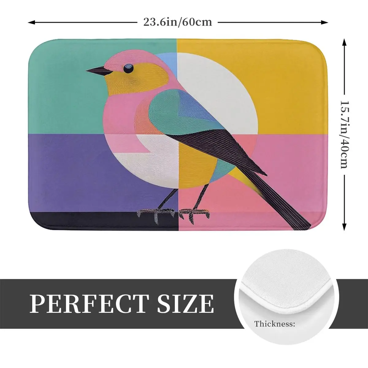 Geometric Robin Bird Illustration Non-slip Doormat Floor Mat Carpet Rug for Kitchen Entrance Bathroom Living room Footpad Mats