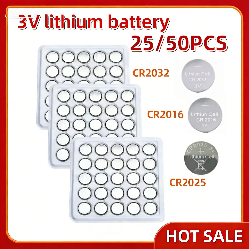 25/50PCS CR2032 CR2025 CR2016 3V Lithium Button Coin Cell, Long Lasting for Watch, Calculator,Clock,Remote Control,Toys, Key Fob